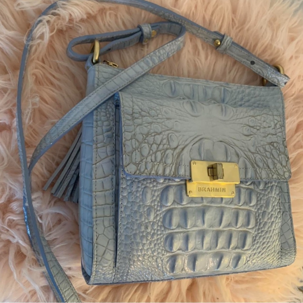 Brahmin Light Blue Embossed Handbag - Picture 3 of 4